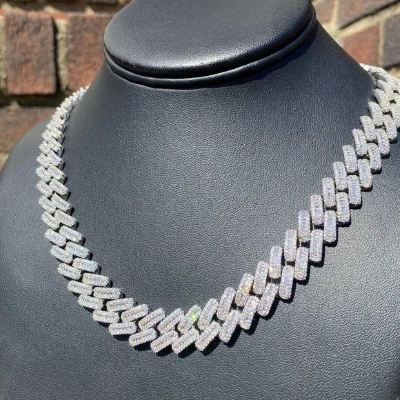 Iced Out Gold/ White Gold Plated Baguette Setting 18 Hip Hop Luxury Necklace
